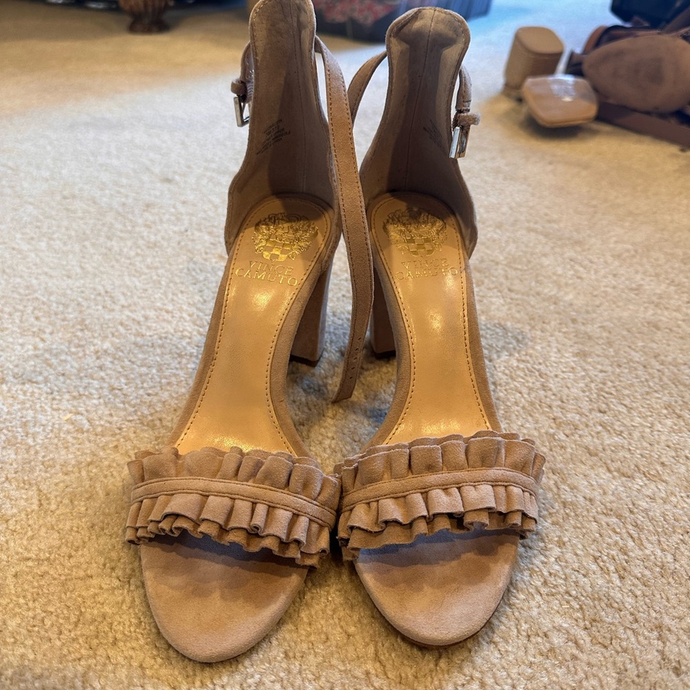 Brown Ruffled Vince Camuto High Heel Sandals